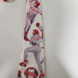 Vintage MLB Philadelphia Phillies Baseball Ralph Marlin Neck Tie, Red/White/Blue